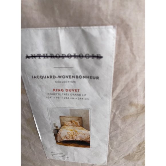 Anthropologie Jacquard Woven Porte Bonheur King Duvet Cover Gold Yellow Blooms - Picture 4 of 6